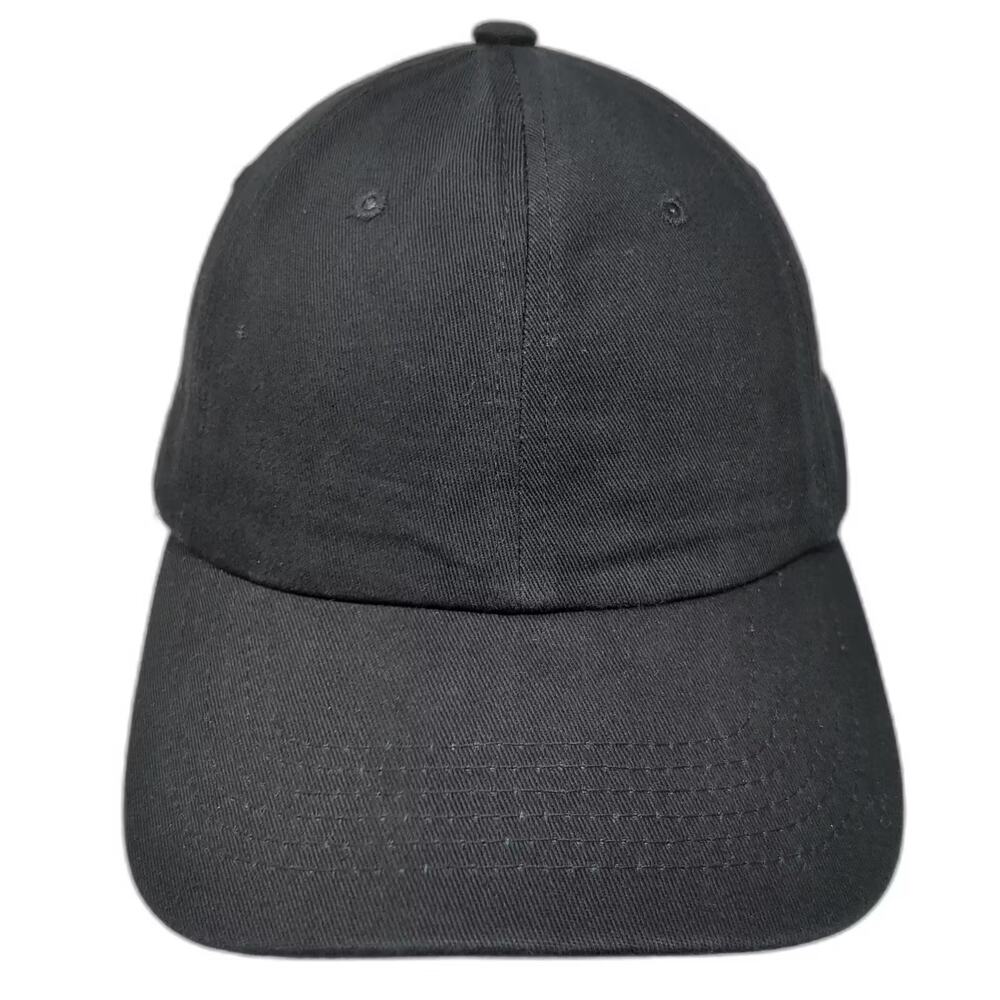 Ethos Baseball Cap Black OS Slideback Adjustable Strap 100% Cotton Solid Hat